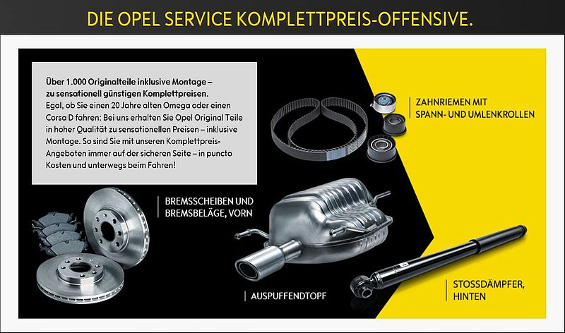 GÜNSTIGER AB FÜNF! Opel Service Komplettpreis-Offensive.